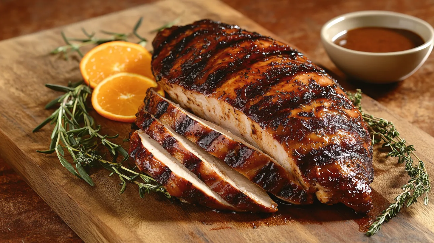 Raw turkey breast being seasoned with garlic and paprika before smoking