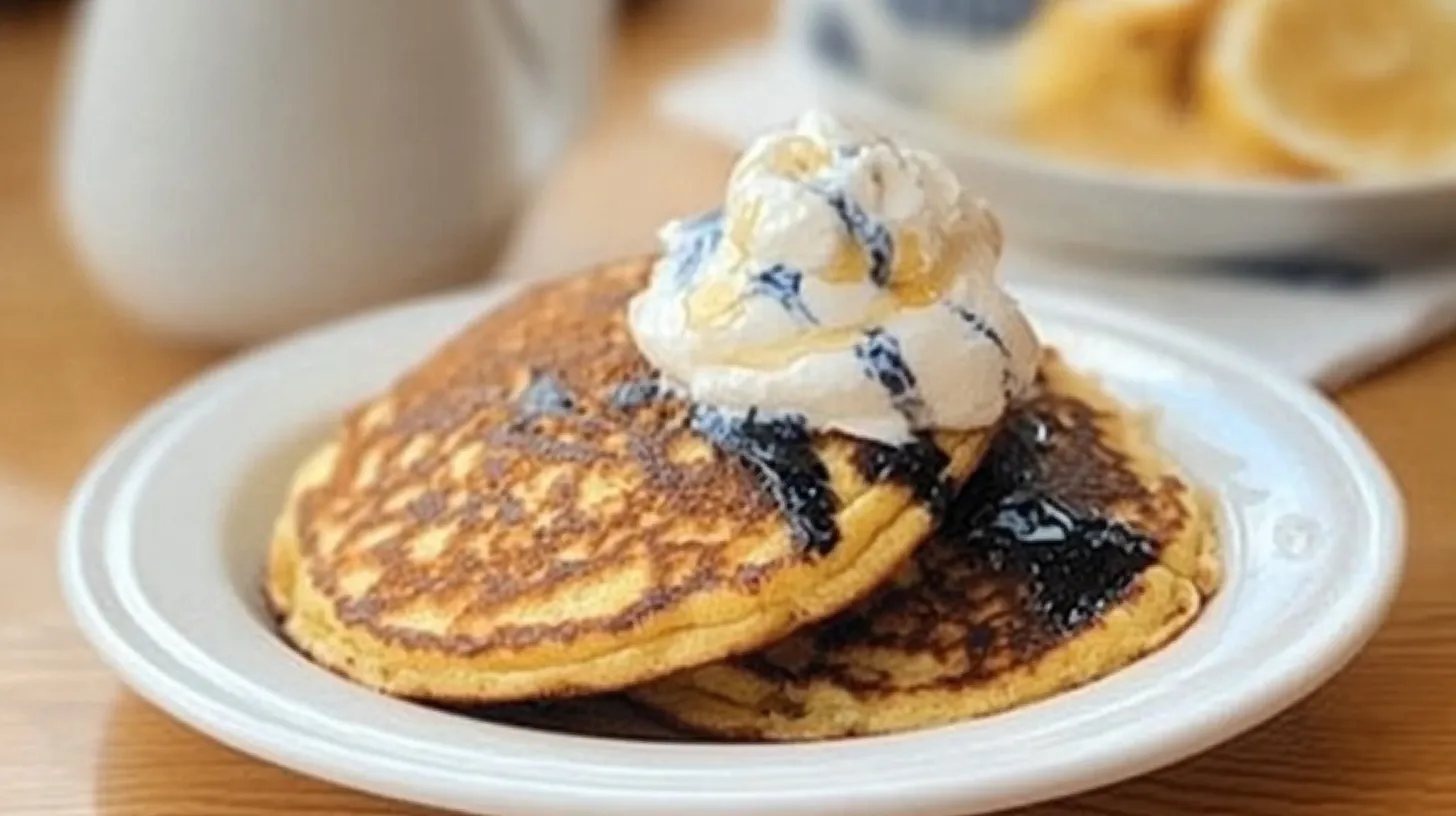 Stack of Cracker Barrel pancakes with butter and syrup on a rustic table.