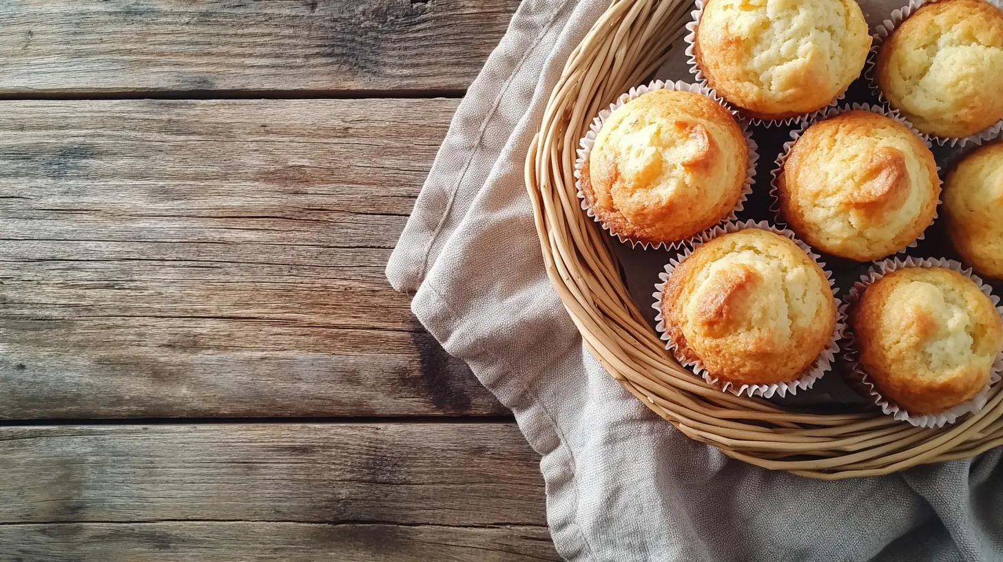 Savory kefir muffins topped with cheese and herbs, served on a wooden board with butter.