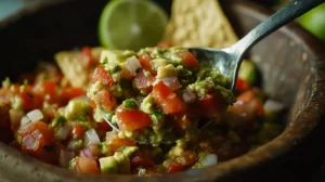 Spoonful of Chunky Guacamole with Fresh Ingredients