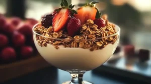 Vanilla Nut Granola Recipe with strawberry