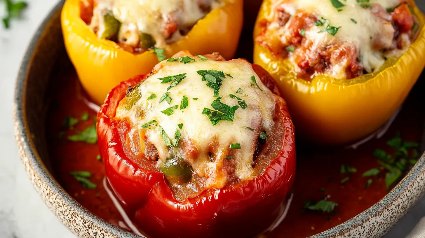 Cheesy Baked Stuffed Peppers in Tomato Sauce