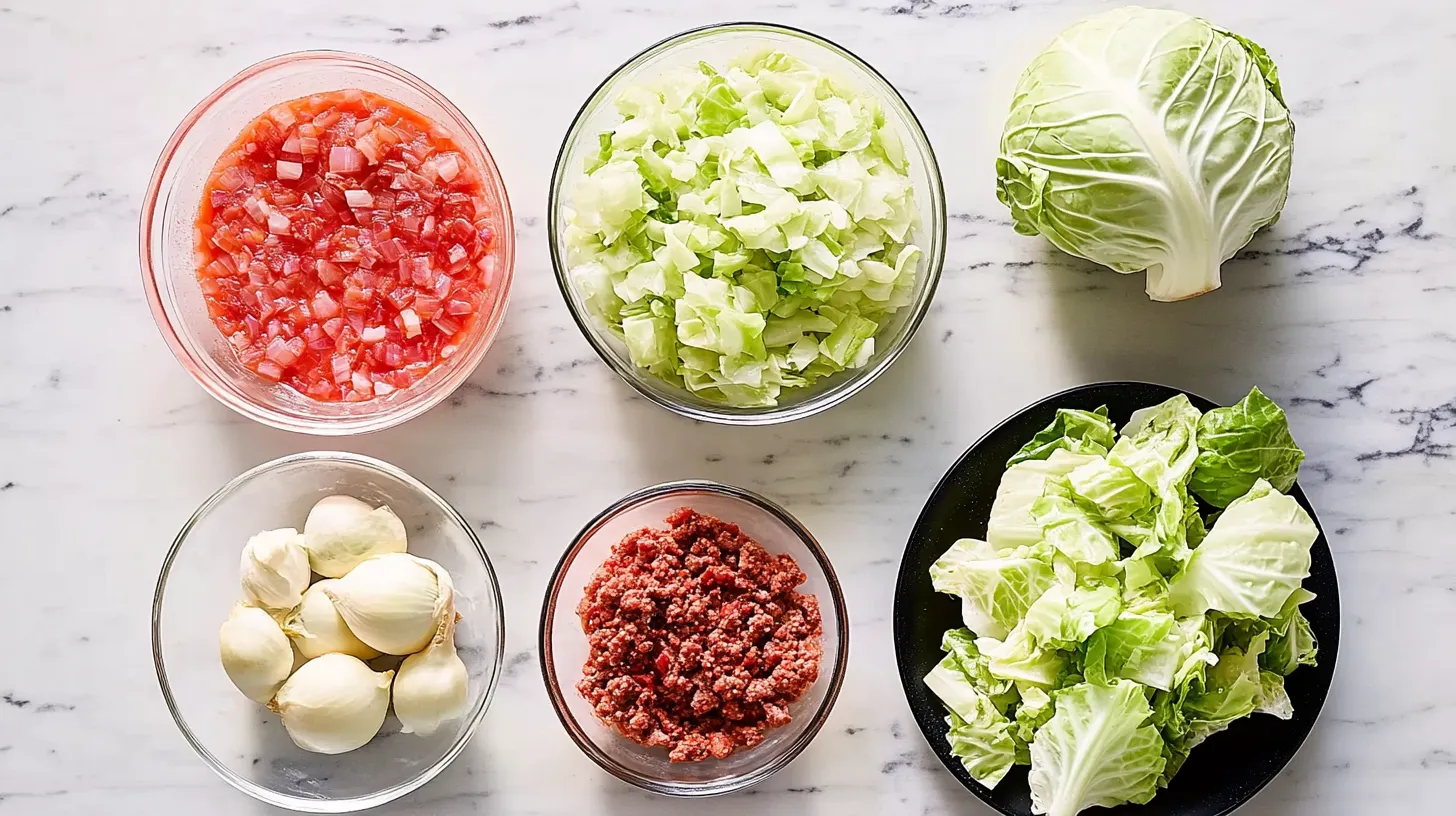 Fresh Ingredients for Cabbage Beef Bake – Ready for Cooking