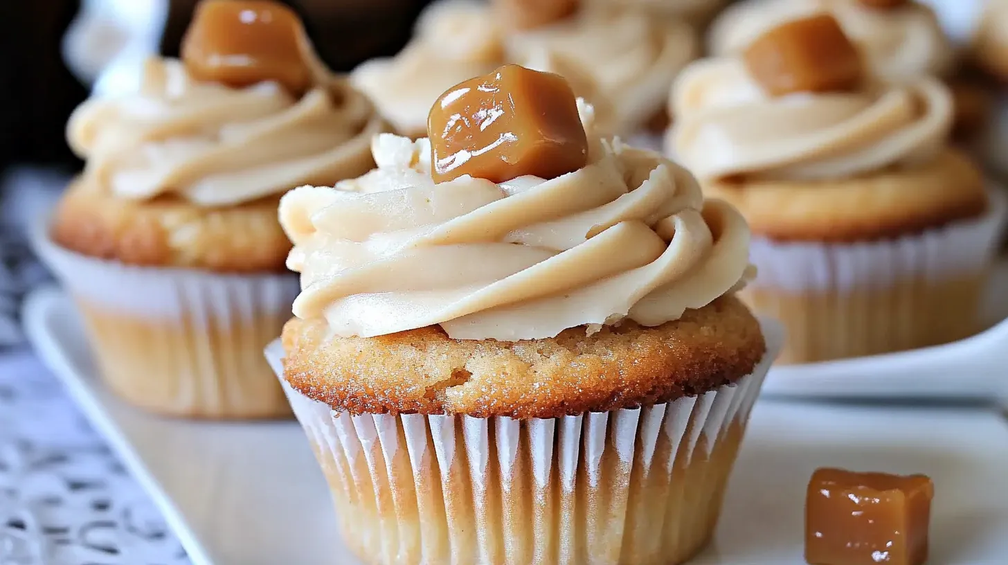 Golden Salted Caramel Cupcakes with Rich Frosting and Caramel Candy
