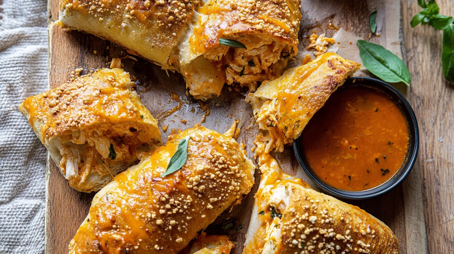 Buffalo Chicken Stromboli with Spicy Dipping Sauce