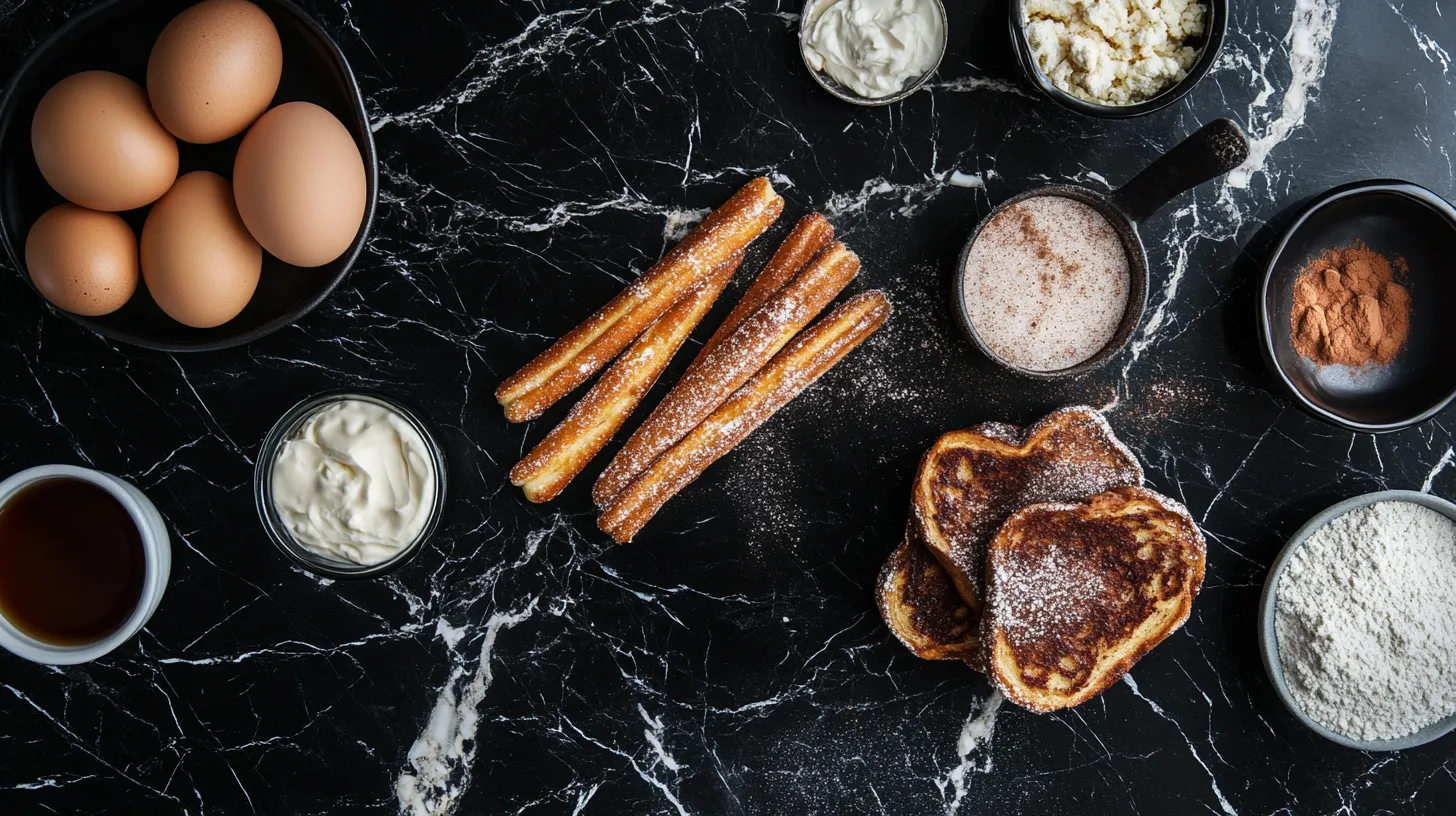Churro French Toast Ingredients on Black Marble
