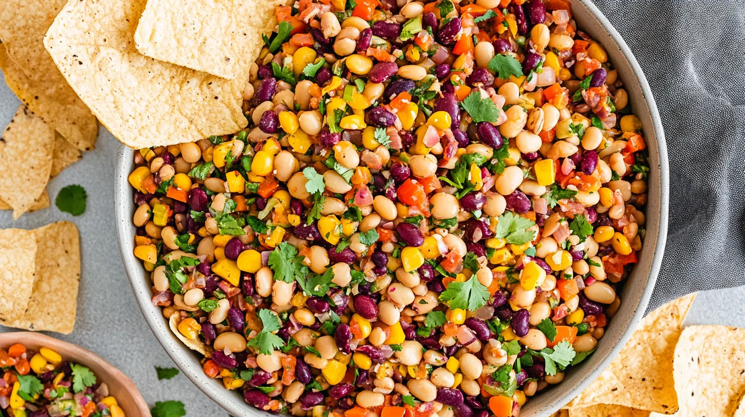 Fully Mixed Dense Bean Salad in a Ceramic Bowl