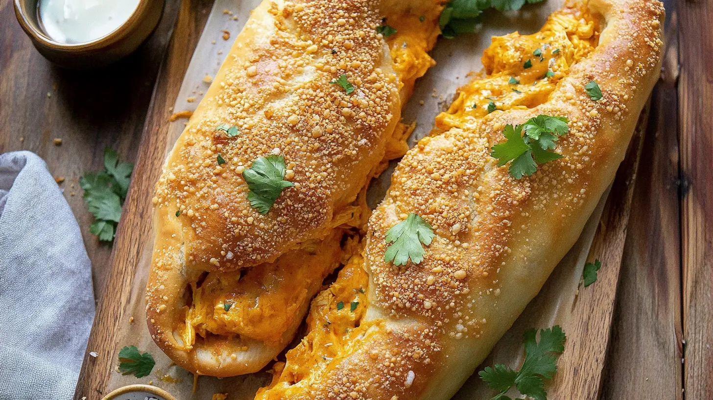 Golden Baked Buffalo Chicken Stromboli