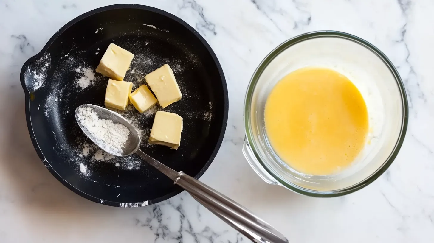 Hollandaise Sauce Preparation – Butter, Flour, and Egg Mixture