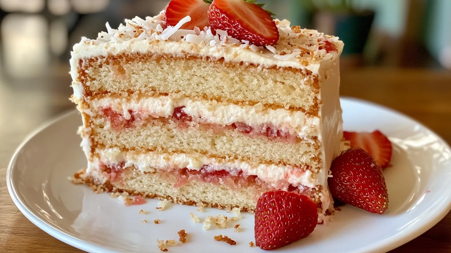 Slice of Strawberry Coconut Cake
