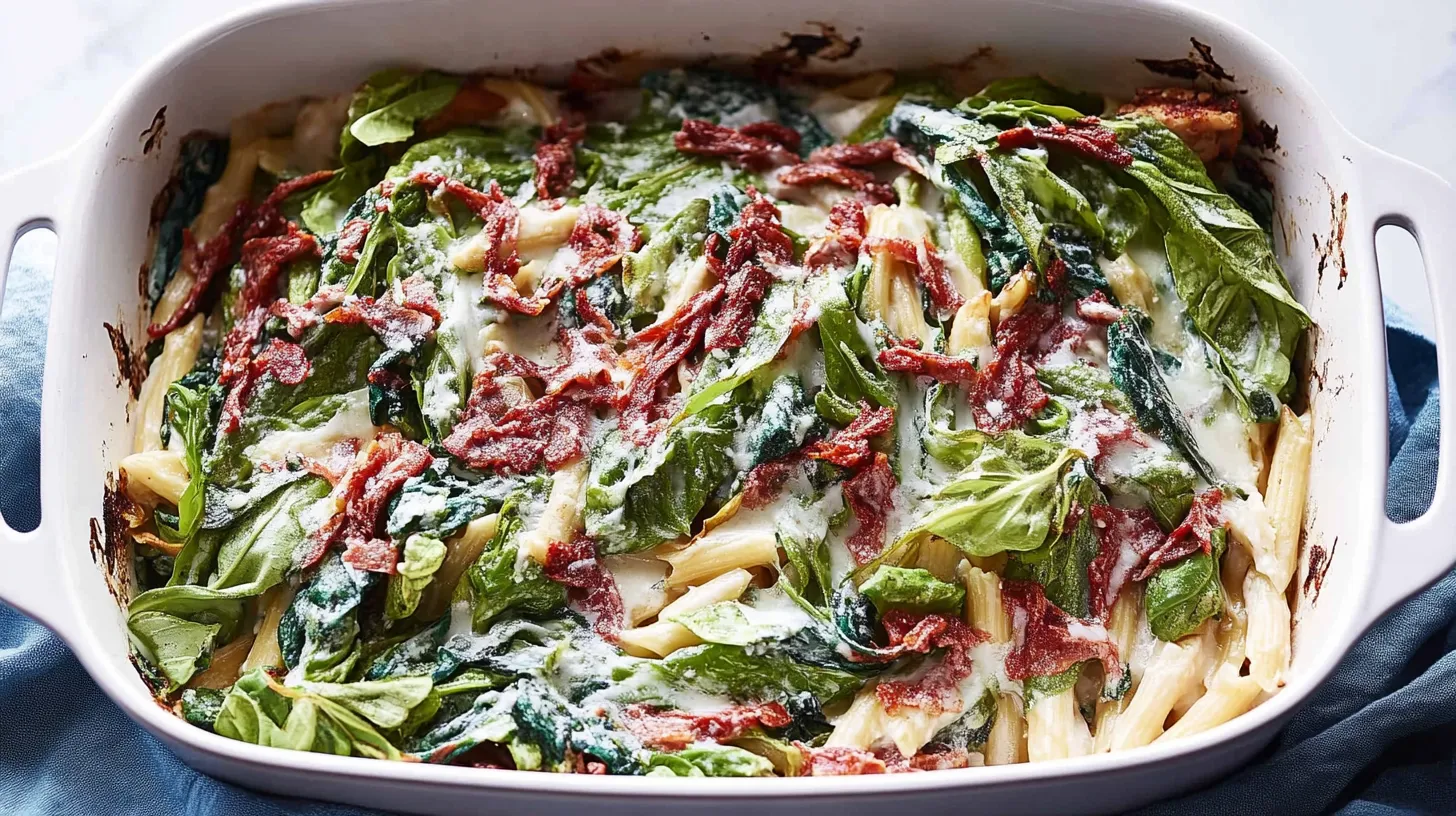 tuscan-pasta-unbaked-casserole-with-spinach