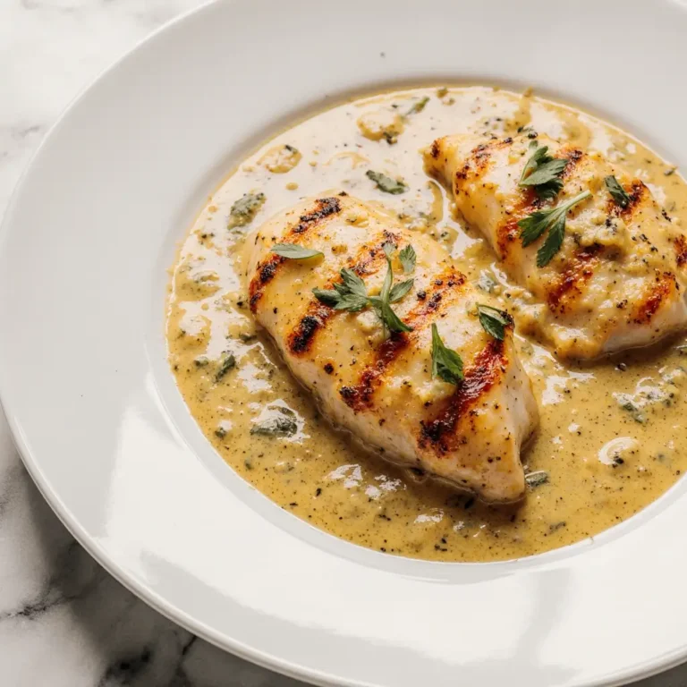 French Chicken Dijon plated with rich creamy mustard sauce