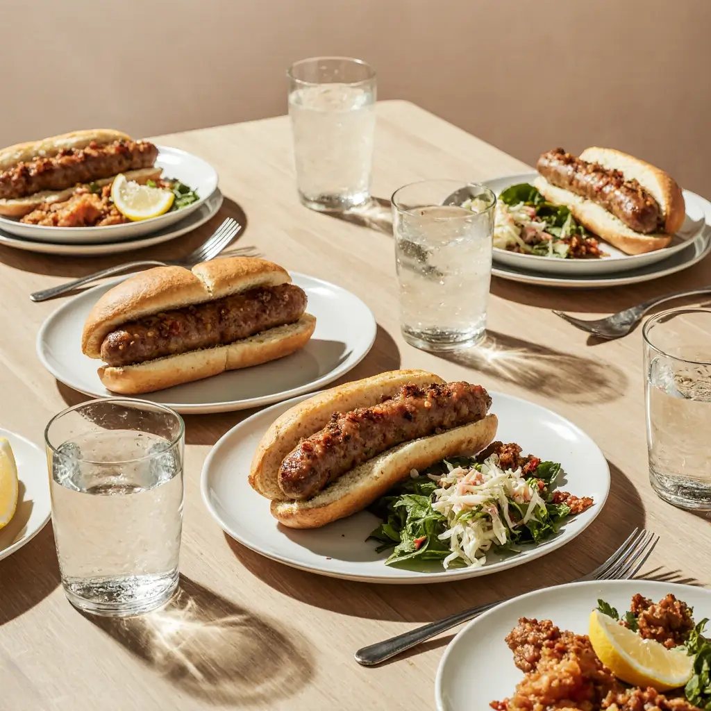 Bratwurst air fryer recipe served with mustard and onions in a bun
