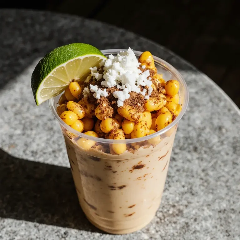 Overhead view of corn in cups surrounded by Mexican ingredients for elote en vaso