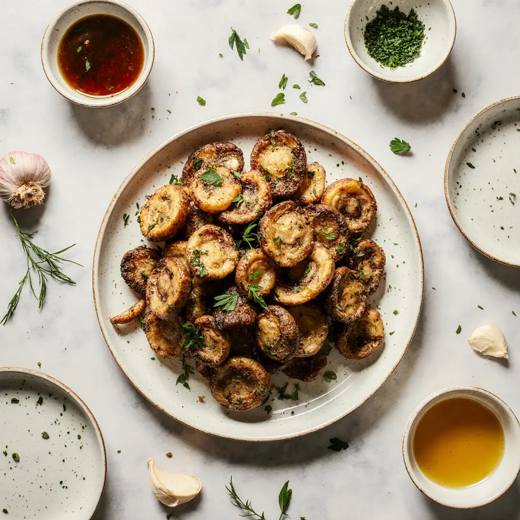 ingredients for air fryer mushrooms recipe garlic olive oil herbs
