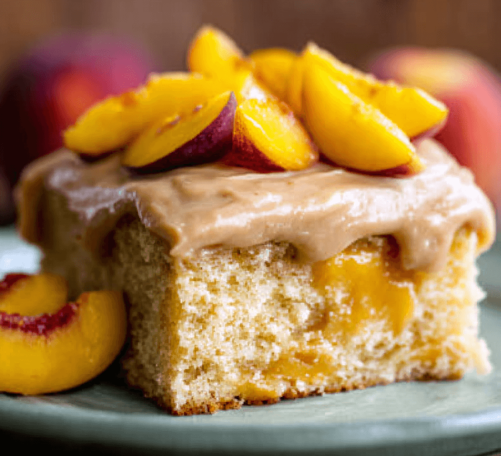Summertime Peach Cake with Brown Sugar Frosting