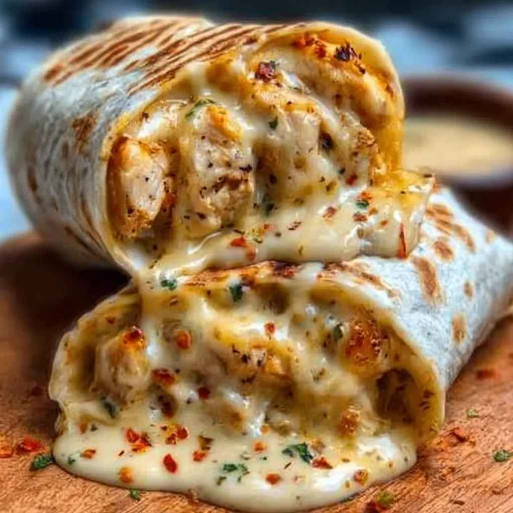 Ooey-Gooey Cheesy Garlic Chicken Wraps