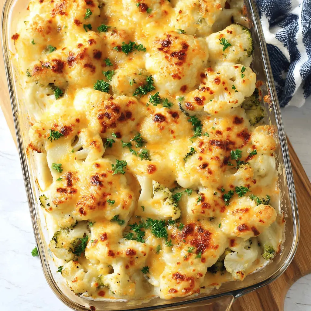 Cheesy Cauli Broccoli Bake